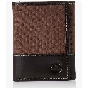Timberland Men’s Genuine Leather & Canvas Trifold Wallet In Brown New